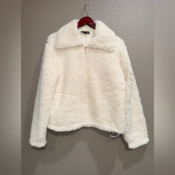 J.Crew Sherpa Soft Sherpa Half Zip Fleece Front Pockets Pull Waist Pullover - Picture 3 of 12